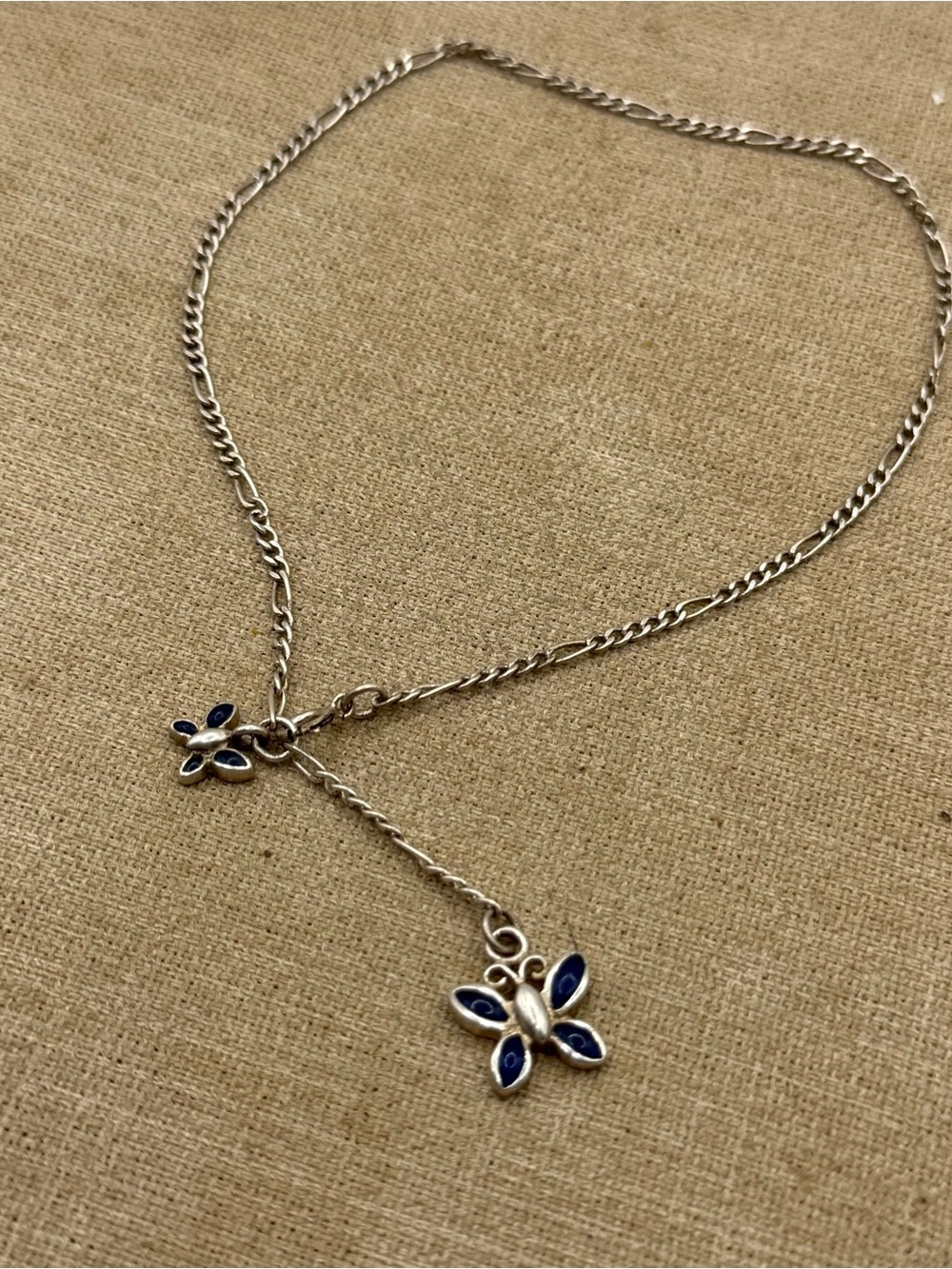 Sterling Silver Butterfly anklet with Blue Enamel Accents